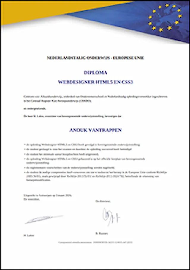 Diploma van Anouk Vantrappen