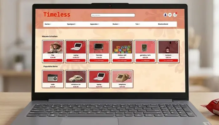 Retro webshop Timeless, ontworpen door Vantrappen Digital
